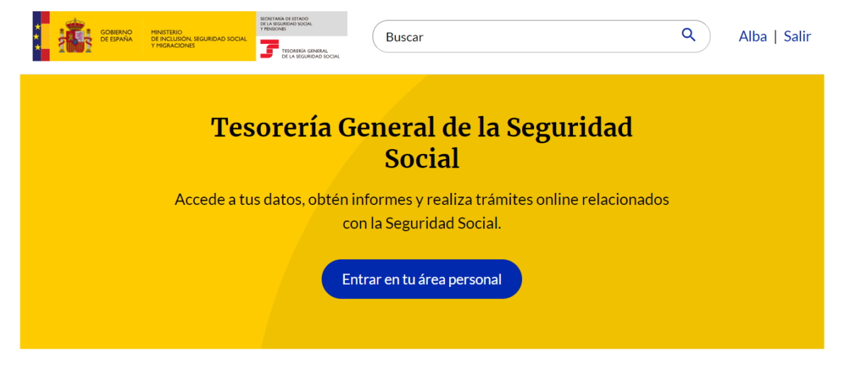 Página web de la Seguridad Social donde puedes encontrar tu número de la Seguridad Social