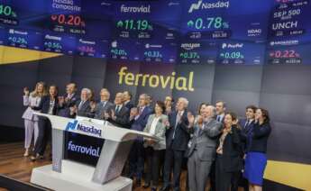 Directivos de Ferrovial en su debut en el Nasdaq. Foto EFE/EPA/ Sarah Yenesel