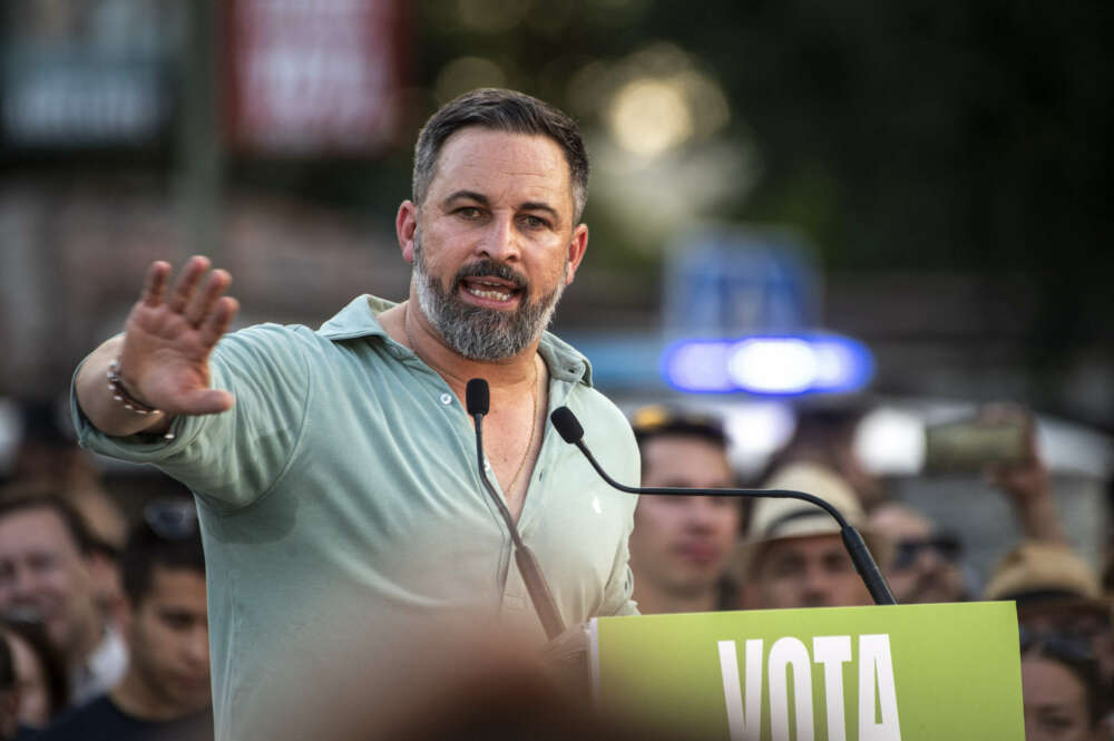 El líder de Vox, Santiago Abascal, en un mítin de campaña electoral