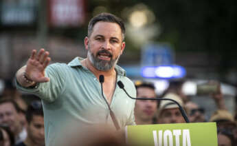 El líder de Vox, Santiago Abascal, en un mítin de campaña electoral