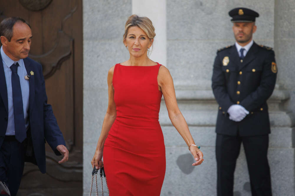La vicepresidenta segunda y ministra de Trabajo, Yolanda Díaz, a su salida del acto solemne de apertura del año judicial. Alejandro Martínez Vélez / Europa Press