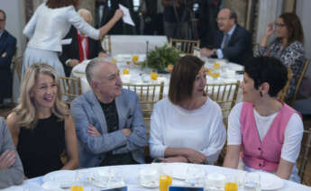 La vicepresidenta segunda y ministra de Trabajo, Yolanda Díaz; el secretario general de UGT, Pepe Álvarez; la presidenta del Congreso, Francina Armengol y la ministra de Inclusión y Seguridad Social, Elma Saiz. Alberto Ortega / Europa Press