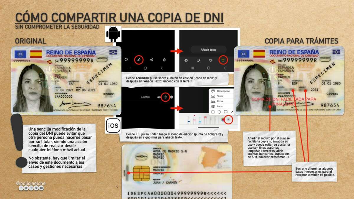policia elche avisa sobre como compartir el DNI / registro de viajeros
