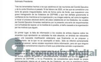Carta de un dirigente de Cepyme a Gerardo Cuerva en la guera con Antonio Garamendi