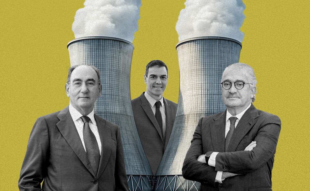 El presidente de Iberdrola, Ignacio Sánchez Galán, el presidente del Gobierno, Pedro Sánchez y el CEO de Endesa, José Bogas