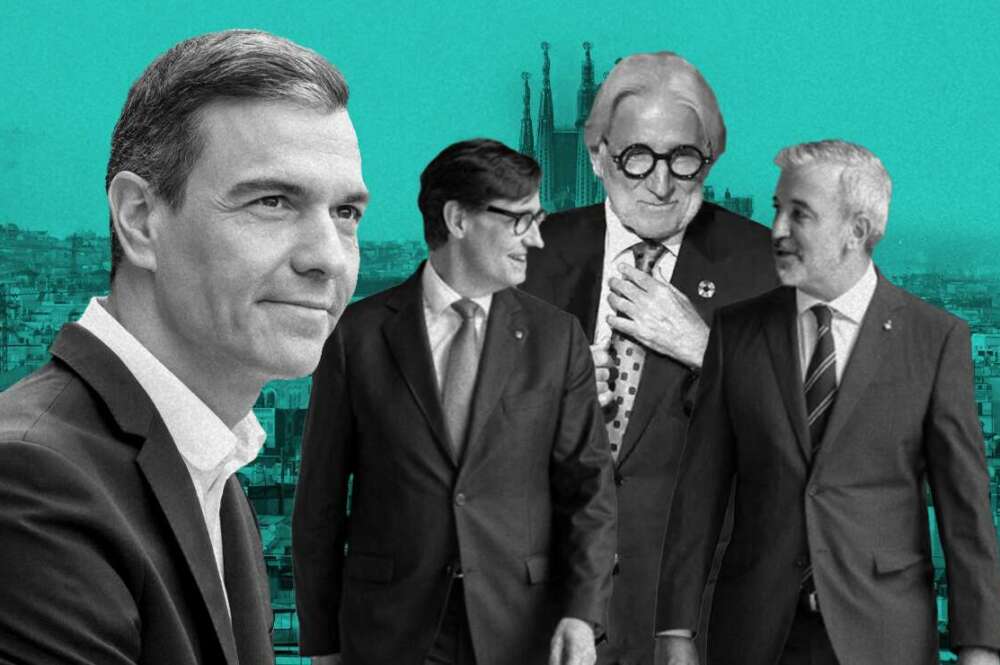 Pedro Sánchez, Salvador Illa, Josep Sánchez Llibre y Jaume Collboni
