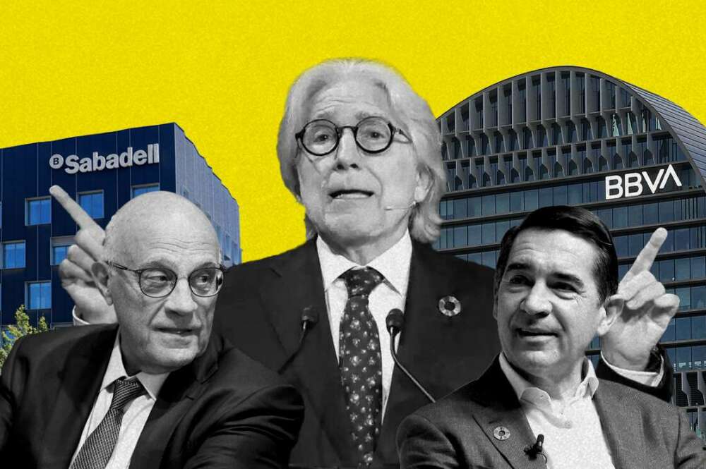 Josep Sánchez Llibre (Foment), Josep Oliu (Banco Sabadell) y Carlos Torres (BBVA)