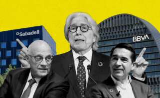 Josep Sánchez Llibre (Foment), Josep Oliu (Banco Sabadell) y Carlos Torres (BBVA)