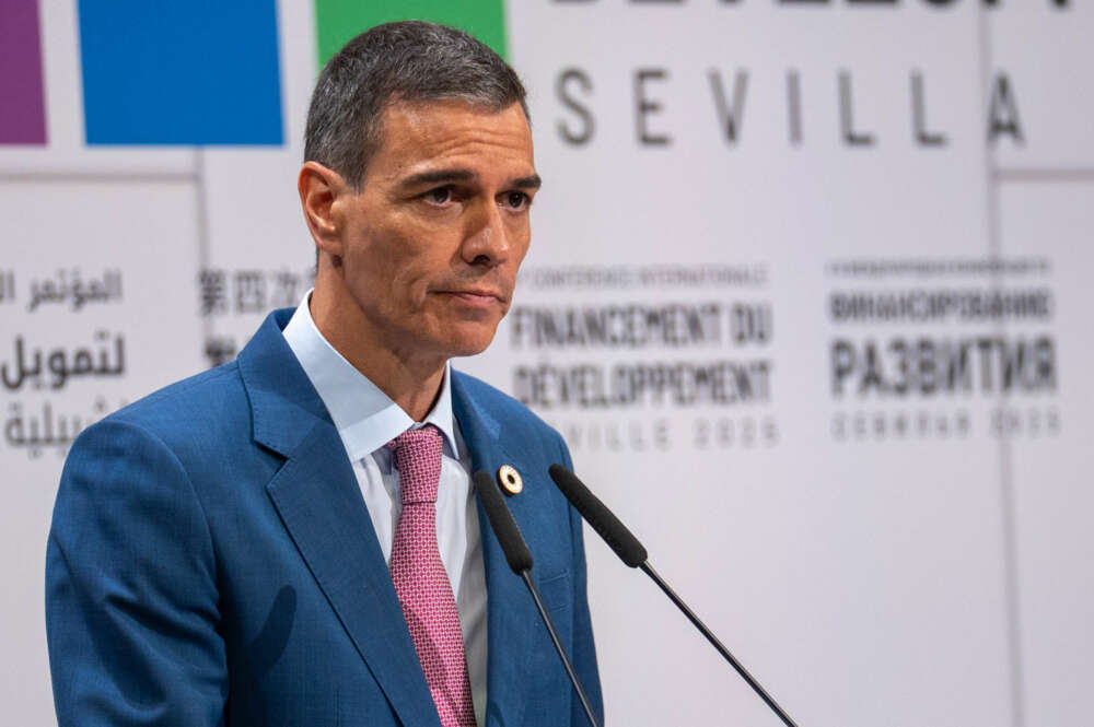 El presidente del Gobierno, Pedro Sánchez, durante la IV Conferencia Internacional sobre la Financiación para el Desarrollo de la ONU.