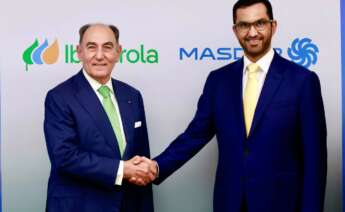 El presidente de Iberdrola, Ignacio Sánchez Galán, junto al Sultan Al Jaber, ministro de Industria y Tecnología Avanzada de los EAU y presidente de Masdar