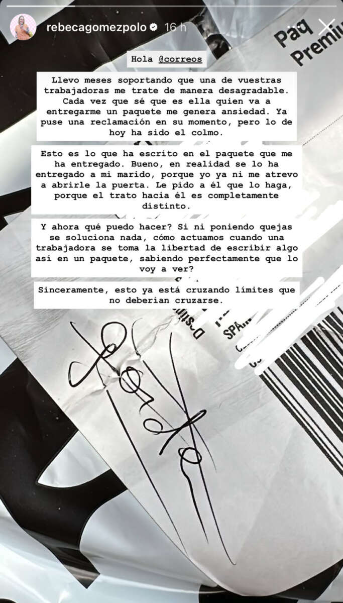 La influencer denuncia el trato de Correos