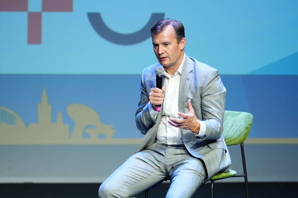 El CEO de MasOrange, Meinrad Spenger ,interviene en la inauguración la octava edición del 5G Fórum. Francisco J. Olmo / Europa Press
