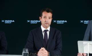 Archivo - El presidente de Indra Group, Ángel Escribano, durante la rueda de prensa tras la presentación de resultados de accionistas de Indra, en la sede de la empresa, a 23 de julio de 2025, en Madrid (España).