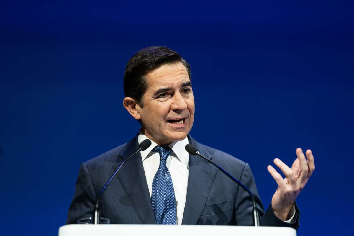 El presidente de BBVA, Carlos Torres Vila, durante una rueda de prensa, en el Auditorio Ciudad BBVA, a 30 de enero de 2025, en Madrid (España)