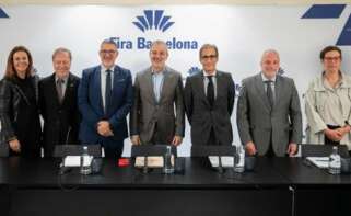 Las autoridades, encabezadas por Pau Relat, en la Fira de Barcelona.