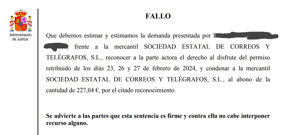 Sentencia de Correos