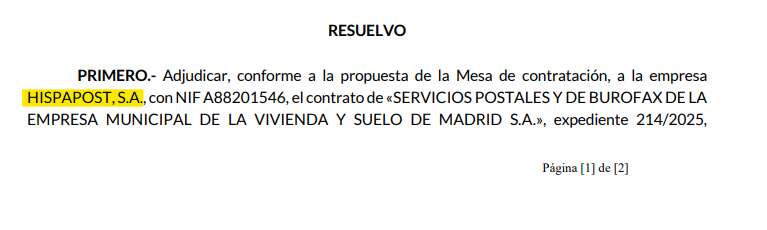 Ayuntamiento de Madrid adjudica a Hispapost y no a Correos