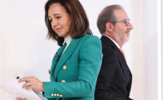 Archivo - La presidenta del Banco Santander, Ana Botín, y el consejero delegado del Banco Santander, Héctor Grisi, durante la presentación de los resultados de Banco Santander en su ejercicio de 2024, a 5 de febrero de 2025, en Boadilla del Monte, Madrid