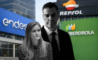 Pedro Sánchez, Endesa, Iberdrola, Repsol y la ministra Sara Aagesen en un montaje apoyado con IA