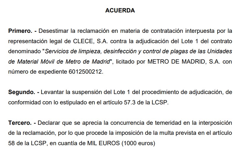 ACS vs Acciona lote Metro de Madrid