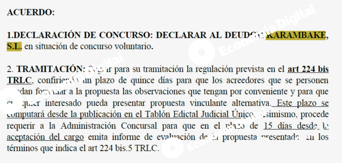 Concurso de acreedores Karambake