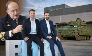 El presidente de Rheinmettal Expal Munitions, José Luis Urcelay, y los hermanos Ángel y Javier Escribano.