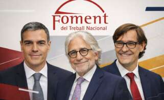 Pedro Sánchez, Josep Sánchez Llibre (Foment del Treball) y Salvador Illa
