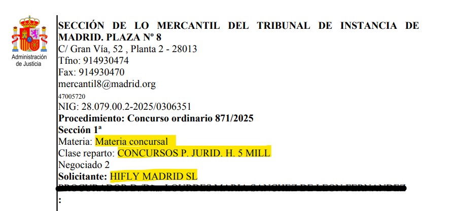 concurso de acreedores HiFly