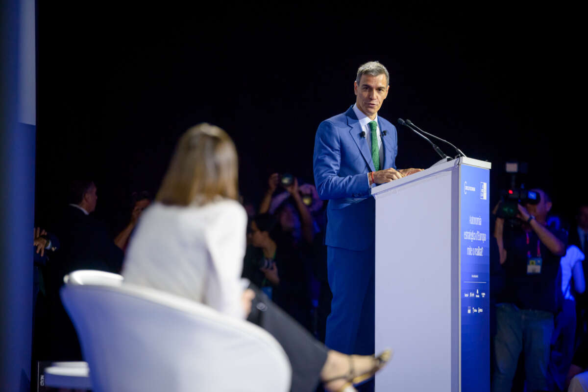 Sánchez en el atril del Cercle de Economía