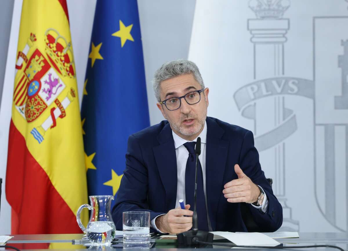 El ministro de Hacienda, Arcadi España, durante una rueda de prensa posterior al Consejo de Ministros, en el Palacio de la Moncloa, a 2 de junio de 2026, en Madrid (España).