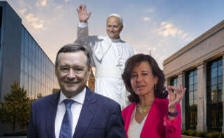 Montaje de Ángel Simón, Ana Botín y el Papa. David Huete