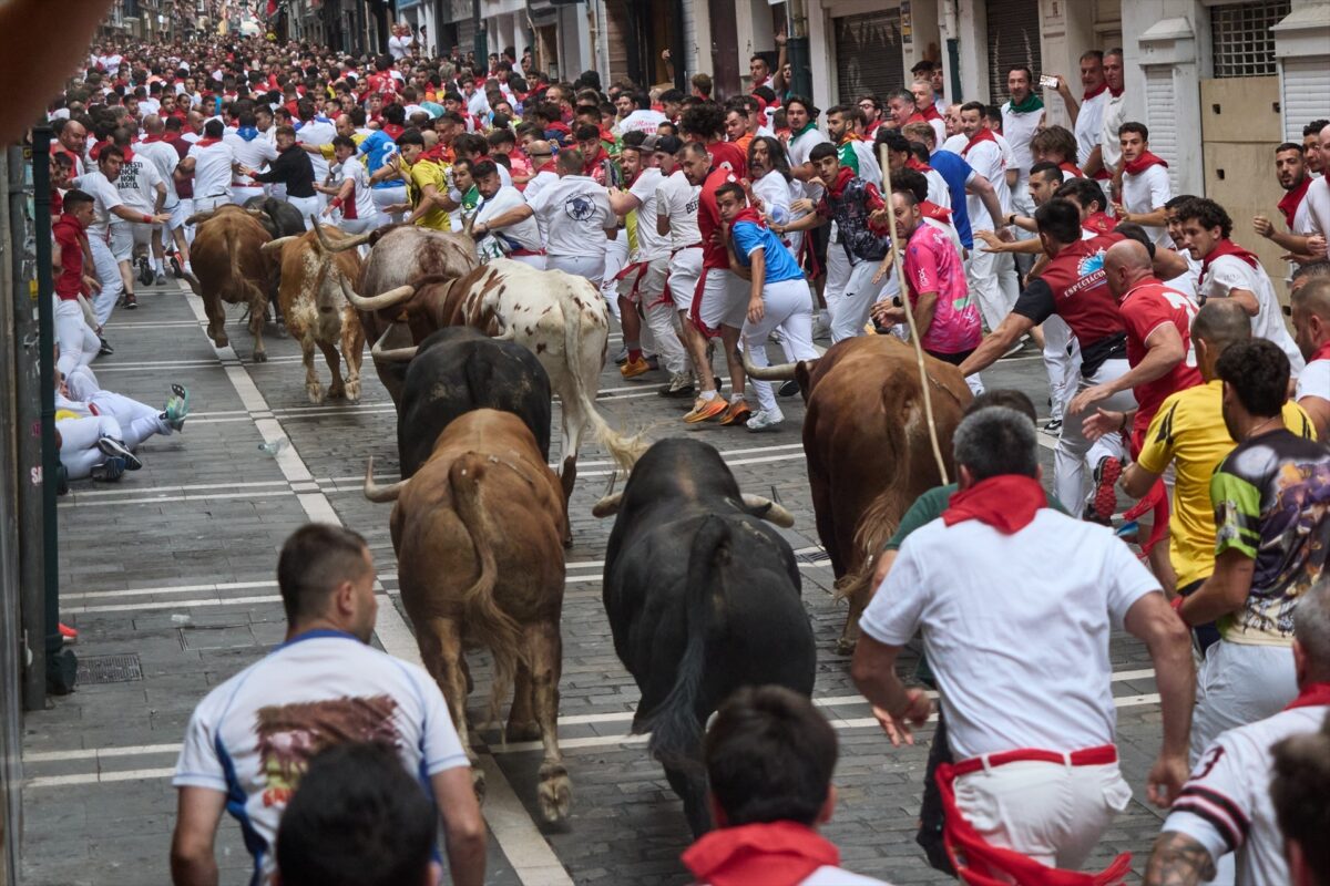 cuarto encierro de los Sanfermines de 2026, a 10 de julio de 2026, en Pamplona, Navarra (España). Este año, los toros de la ganadería Álvaro Núñez protagonizan el cuarto encierro de las fiestas de San Fermín.
Eduardo Sanz / Europa Press
10/7/2026