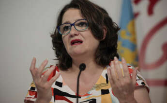 GRAFCVA6218. VALENCIA, 03/06/2022.- La vicepresidenta y portavoz del Consell, Mónica Oltra, durante la rueda de prensa posterior a la sesión plenaria semanal celebrada este viernes. EFE/Ana Escobar