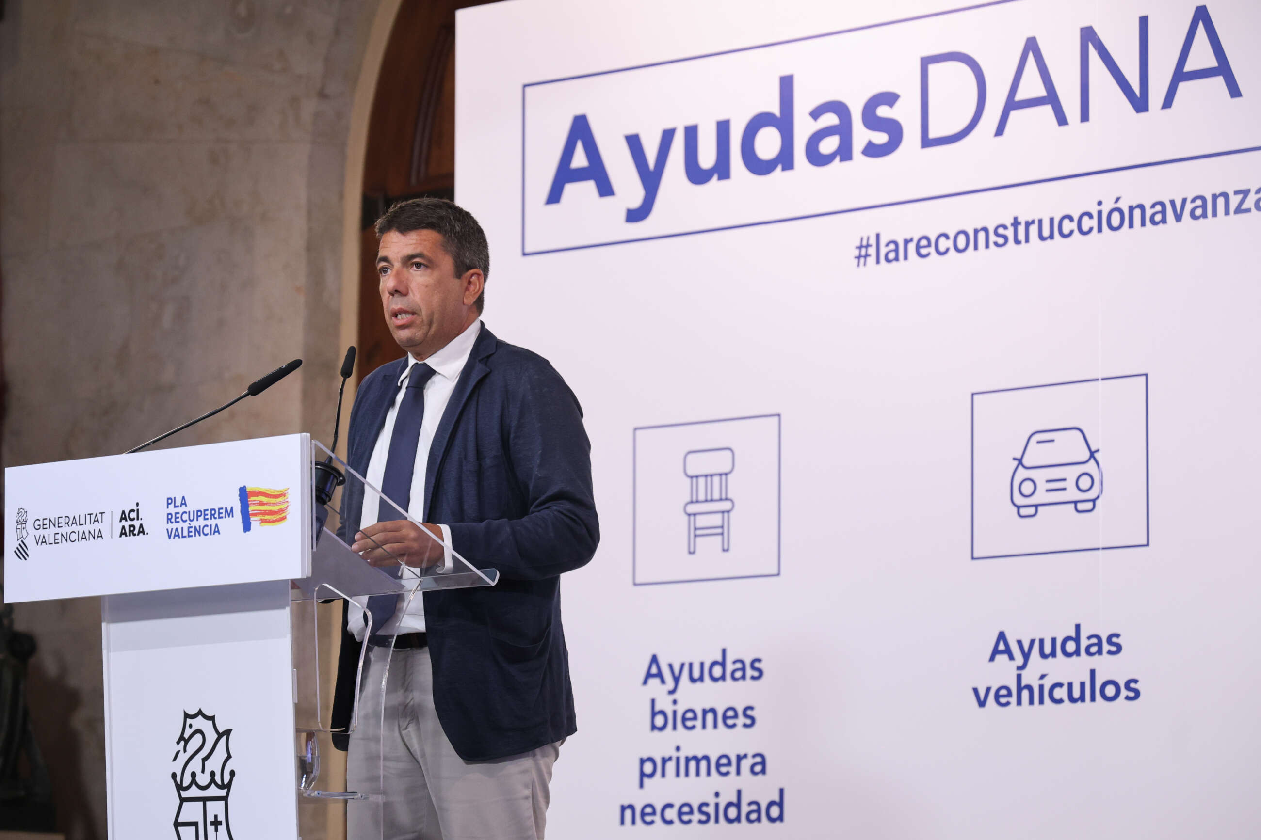 Carlos Mazón, presidente de la Generalitat Valenciana, presenta ayudas por la DANA.