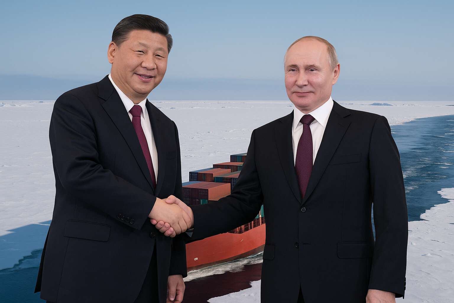 Putin y Xi JinPing, sobre un buque que surca el Ártico. (Imagen generada por IA)