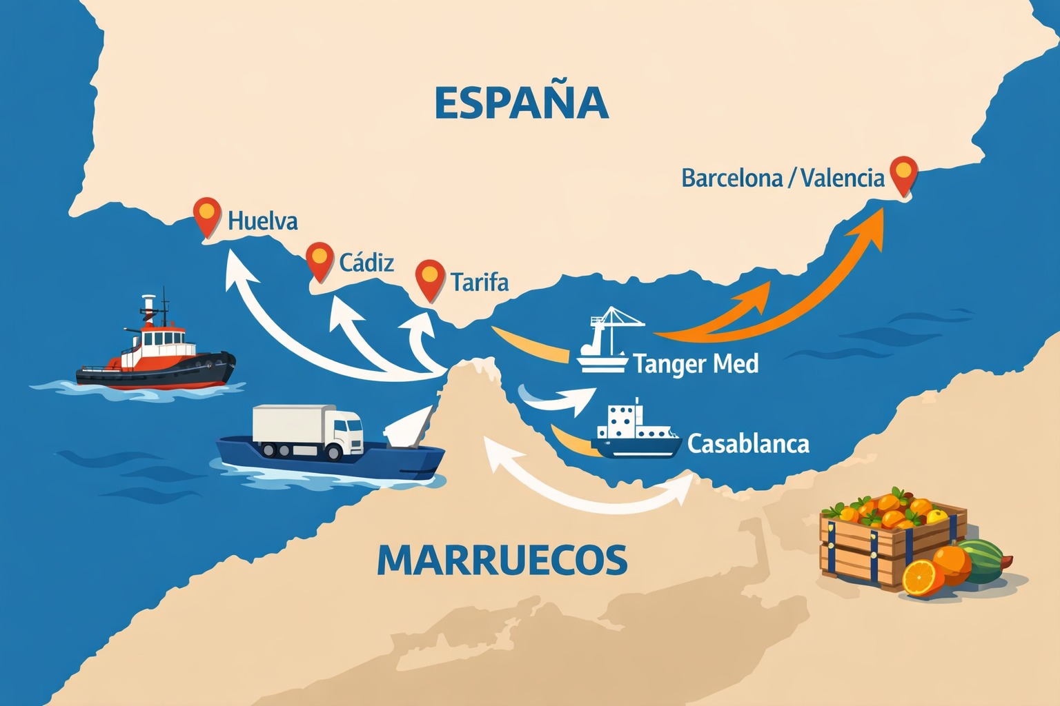 Líneas maestras de la expansión marítima de Marruecos sobre los principales puertos españoles del Mediterráneo.