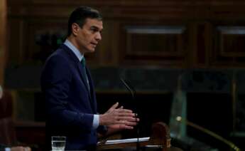 El presidente del Gobierno, Pedro Sánchez, interviene este miércoles durante la sesión de control en el Congreso de los Diputados. EFE/Emilio Naranjo
