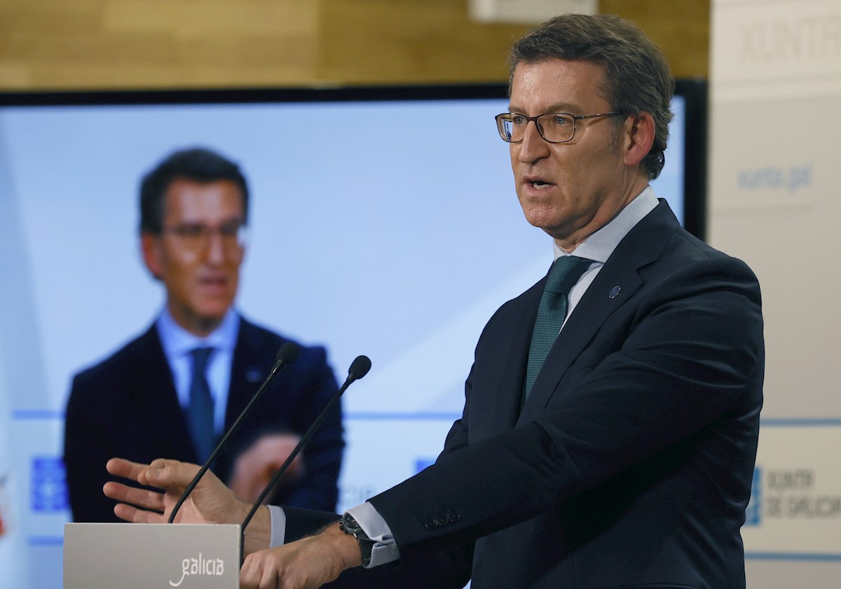 El presidente de la Xunta, Alberto Núñez Feijóo, durante una rueda de prensa en Santiago de Compostela. EFE/Lavandeira jr