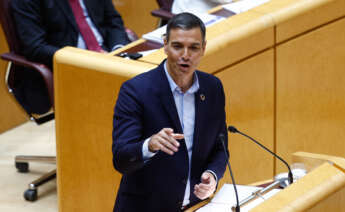 El presidente del Gobierno, Pedro Sánchez, interviene en el pleno del Senado celebrado este martes en Madrid. El cara a cara en el Senado entre el presidente del Gobierno, Pedro Sánchez, y el líder de la oposición, Alberto Núñez Feijóo, da inicio a un curso parlamentario marcado por las elecciones autonómicas y locales de mayo y por la situación económica y energética, condicionada por la guerra en Ucrania. EFE/ Rodrigo Jiménez