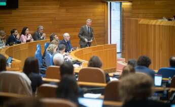 Alfonso Rueda, durante su intervención en el Parlamento de Galicia este miércoles / Europa Press