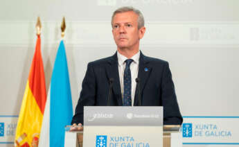 El presidente de la Xunta, Alfonso Rueda, durante la rueda de prensa posterior a la reunión semanal del Consello de la Xunta