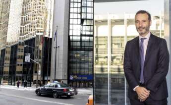 Roberto Ciibeira, CEO de Pontegadea, al lado de uno de los activos del holding de Amancio Ortega, el edificio Royal Bank de Toronto. Fotos: Repsol y Agencia EFE