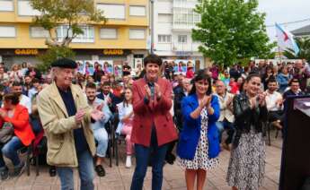 La portavoz nacional del BNG, Ana Pontón, durante un mitin electoral en Barreiros