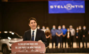 El primer ministro canadiense, Justin Trudeau, en la fábrica de Stellantis en Windsor (Ontario)/ Stellantis