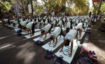 Foto de archivo de una actividad de yoga en Madrid organizada por Oysho, marca de Inditex