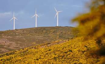 Aerogeneradores en el parque eólico de Serra do Larouco, a 31 de mayo de 2023, en Esgos, Ourense, Galicia (España)