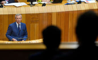 El presidente de la Xunta de Galicia, Alfonso Rueda, durante el debate sobre el estado de la autonomía de Galicia, a 9 de octubre de 2023, en Santiago de Compostela, Galicia.