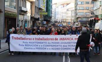 Movilización de trabajadores de Abanca en una jornada de huelga / CIG