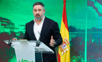 El líder de VOX, Santiago Abascal, durante una rueda de prensa tras la reunión del Comité de Acción Política de Vox, en la Sede del partido, a 8 de enero de 2024, en Madrid (España)