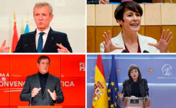 Los candidatos del PP, Alfonso Rueda; BNG, Ana Pontón; PSdeG, José Ramón Gómez Besteiro; y Sumar Galicia, Marta Lois